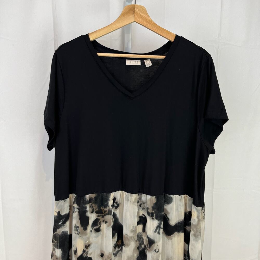 PRICE DROP  LOGO Lori Goldstein Maxi Dress Short Sleeve V Neck Black Multi - Picture 3 of 8